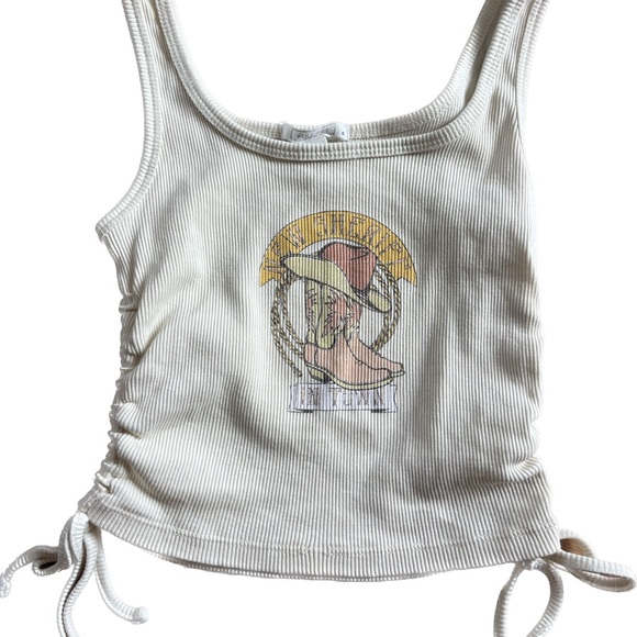 Full Tilt Tops - Tilly’s Full Tilt “New Sheriff In Town” Cowgirl Crop Tank Top Small Ivory Yellow